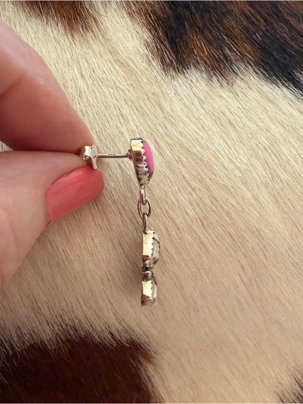 ❤️ Wild Horse Jasper & Cotton Candy Turquoise Post Back Dangle Sterling Earrings - Picture 7 of 15